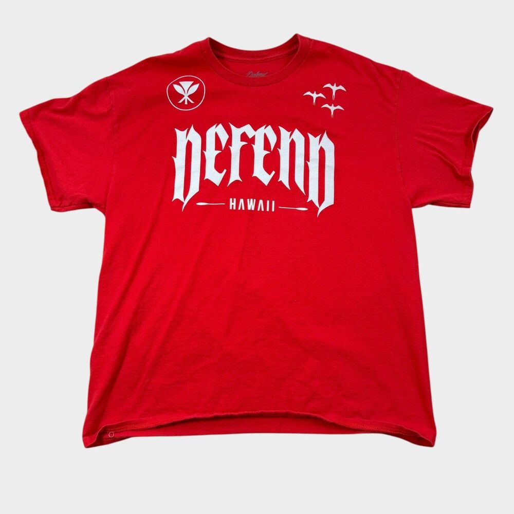 Defend Hawaii T Shirt Mens XL Red Mana Warrior Gothic Graphic Logo Short Sleeve